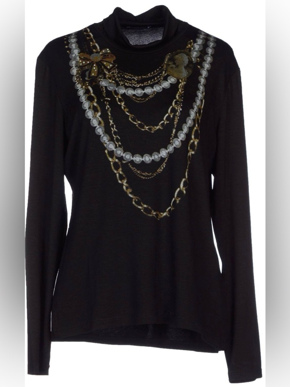 Embellished Turtleneck Chain Print Top - Black
